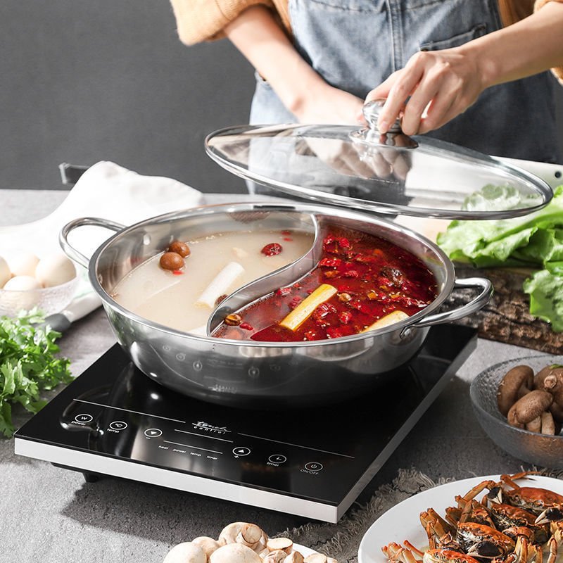 201 Stainless Steel Hot Pot With Glass Lid Pot Multi-user Hotpot Shabu Pots For Cooking