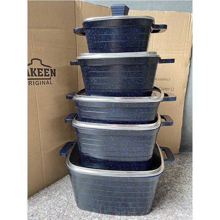 2024 Cookware Set 10 Pcs Granit Marble Coating Die Casting Non-sitck Carsseroles And Utensils Kitchenware Set Cook Pots