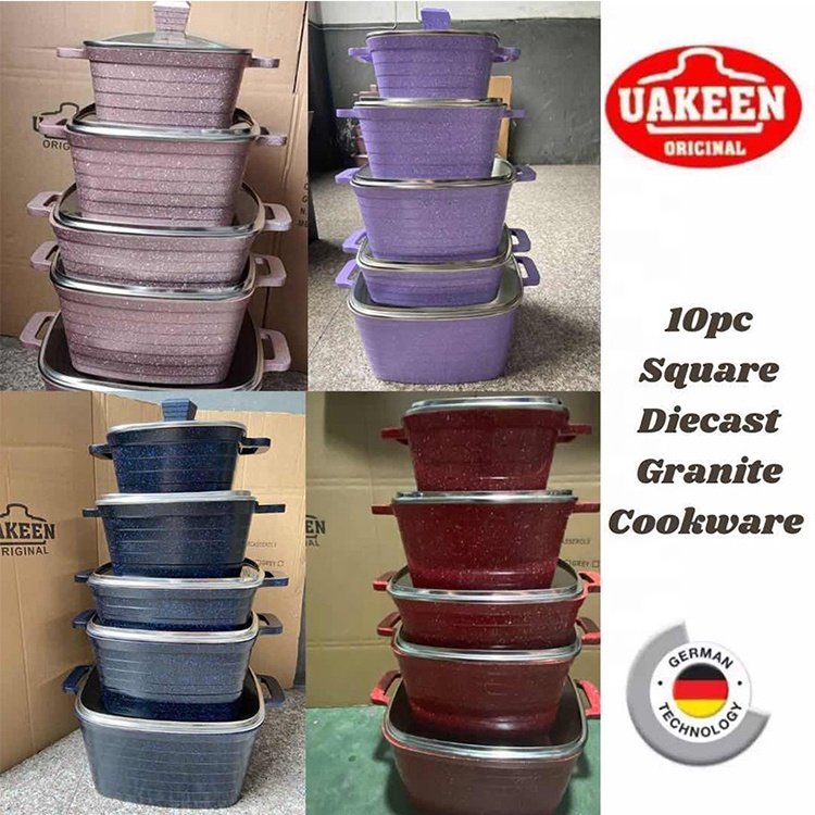 2024 Cookware Set 10 Pcs Granit Marble Coating Die Casting Non-sitck Carsseroles And Utensils Kitchenware Set Cook Pots