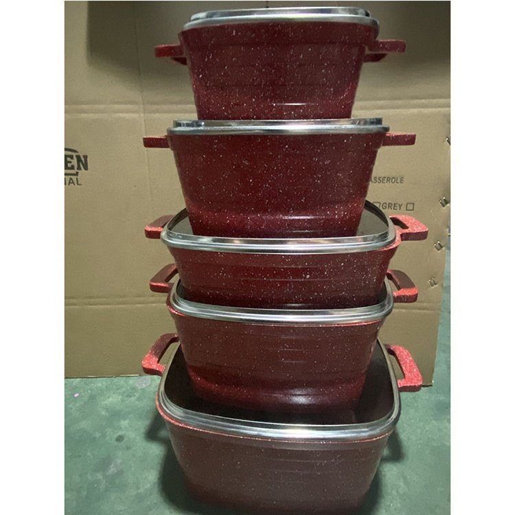 2024 Cookware Set 10 Pcs Granit Marble Coating Die Casting Non-sitck Carsseroles And Utensils Kitchenware Set Cook Pots