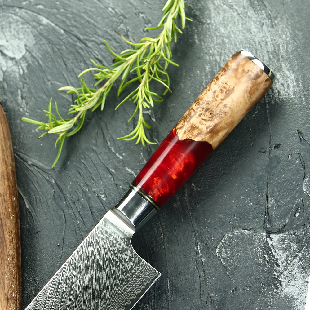 Red Resin Damascus Steel Kitchen Knife Cookware Set