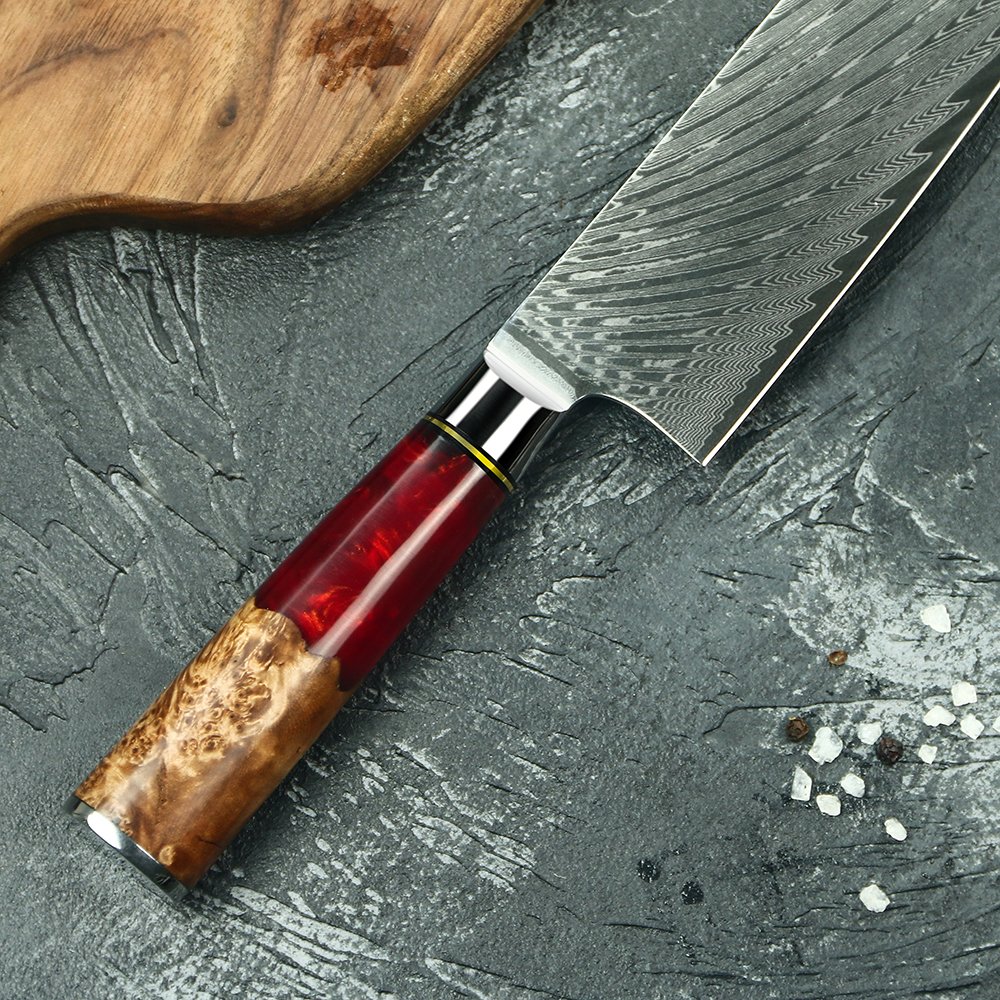 Red Resin Damascus Steel Kitchen Knife Cookware Set