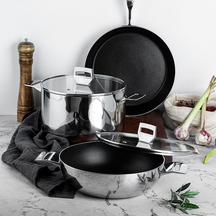 Manufacturer Nonstick Cookware Set Black Casseroles Wok Pan Durable Stainless Steel Pans