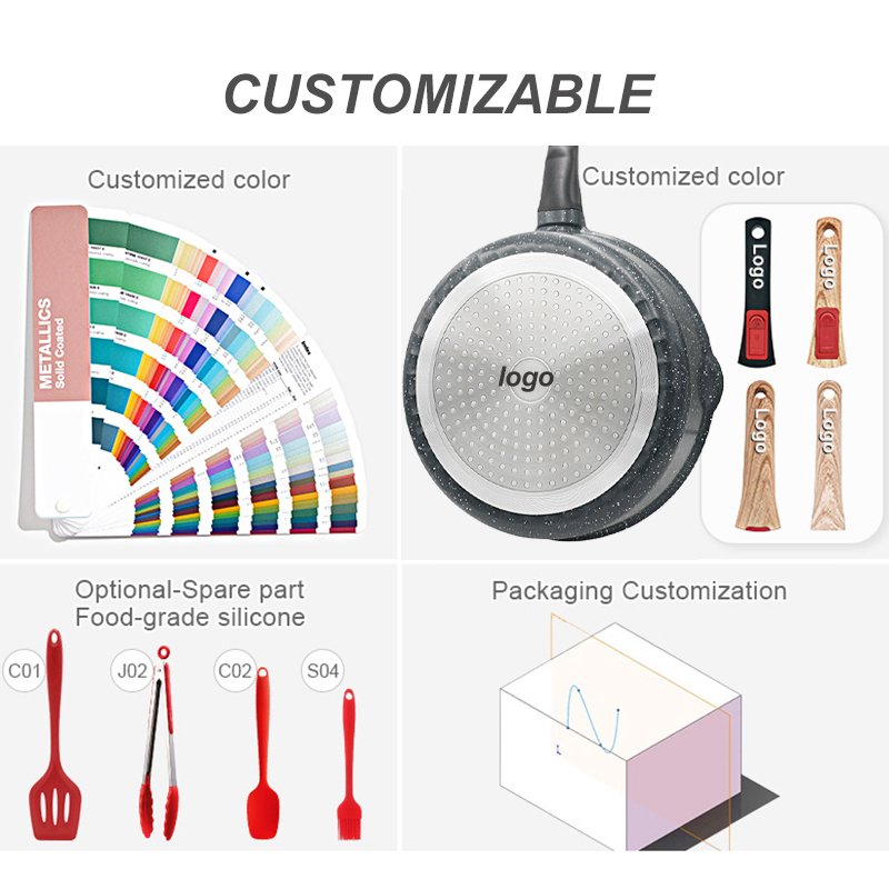 Customizable Die Cast Aluminum Silicone Lid Cookware Set Granite Pots And Pans Non-Stick Cookware Set