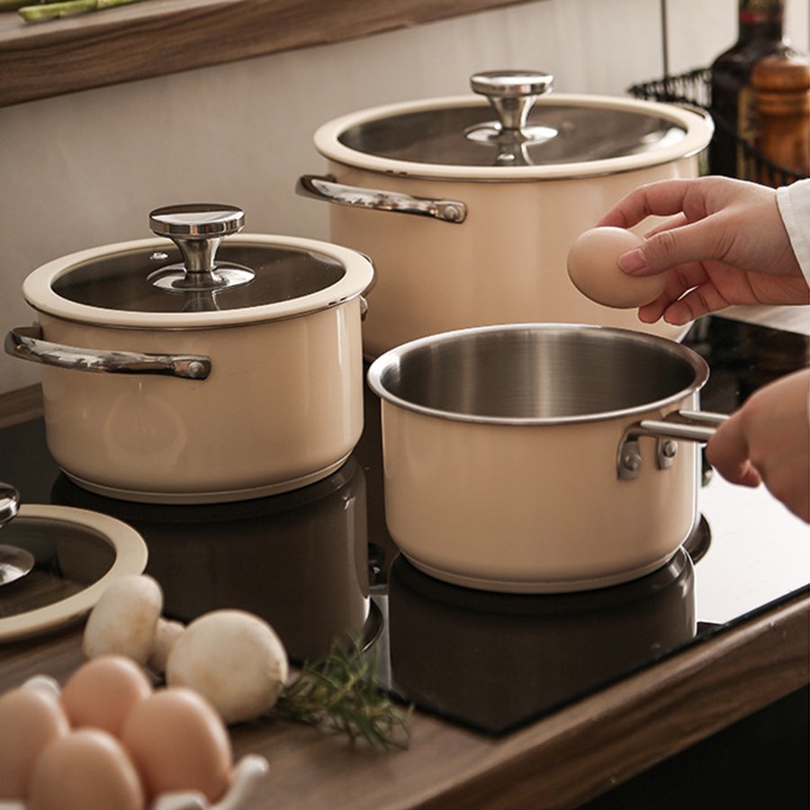 Customizable Luxury 304 Stainless Steel Sustainable Soup Pot Set Cooking Non-stick Cookware Set With Glass Lid