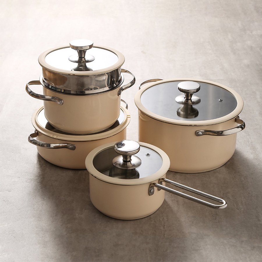 Customizable Luxury 304 Stainless Steel Sustainable Soup Pot Set Cooking Non-stick Cookware Set With Glass Lid