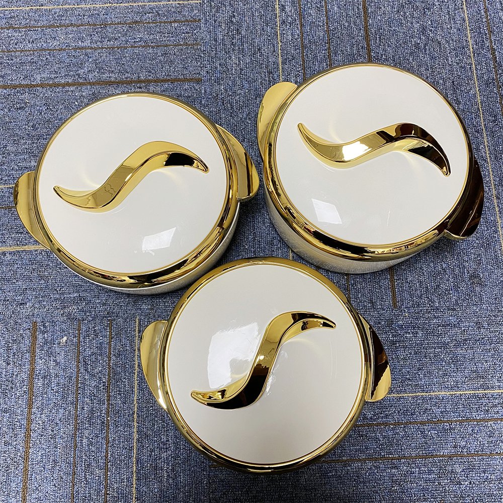 Yellow Luxury 3 Pcs Set 1.5L+2L+2.5L Home Use Insulated Stainless Steel portable thermal Hot Pot Food Warmer Casserole Container