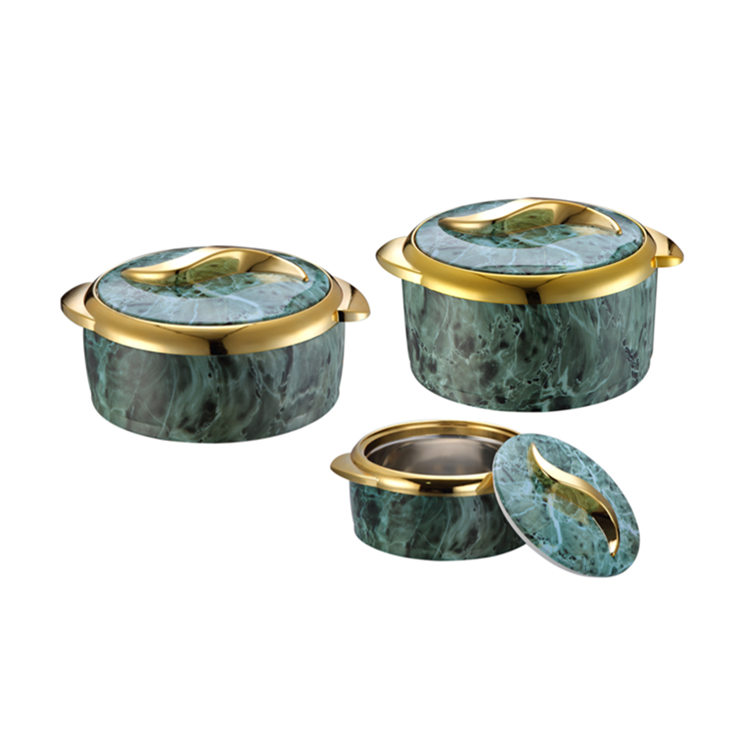 Yellow Luxury 3 Pcs Set 1.5L+2L+2.5L Home Use Insulated Stainless Steel portable thermal Hot Pot Food Warmer Casserole Container