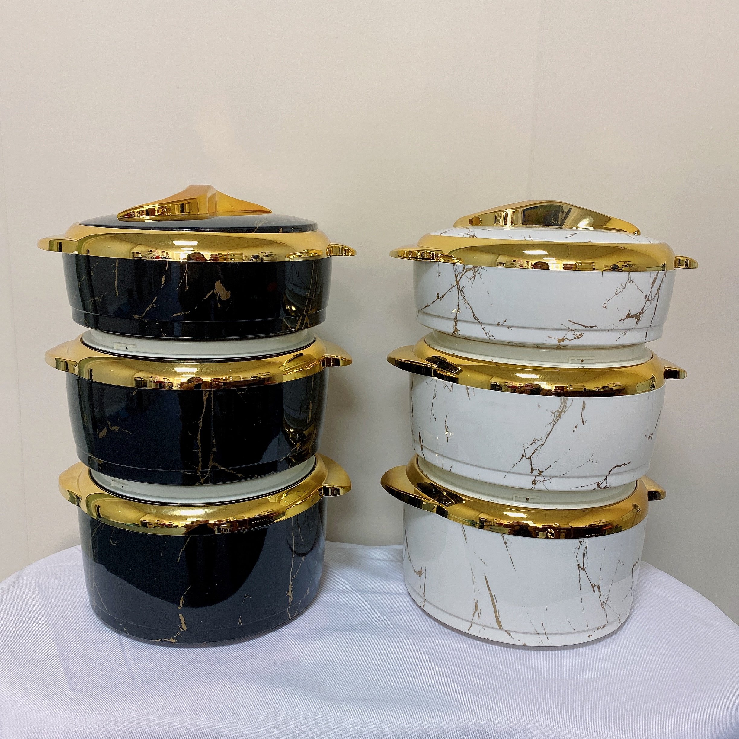 Yellow Luxury 3 Pcs Set 1.5L+2L+2.5L Home Use Insulated Stainless Steel portable thermal Hot Pot Food Warmer Casserole Container
