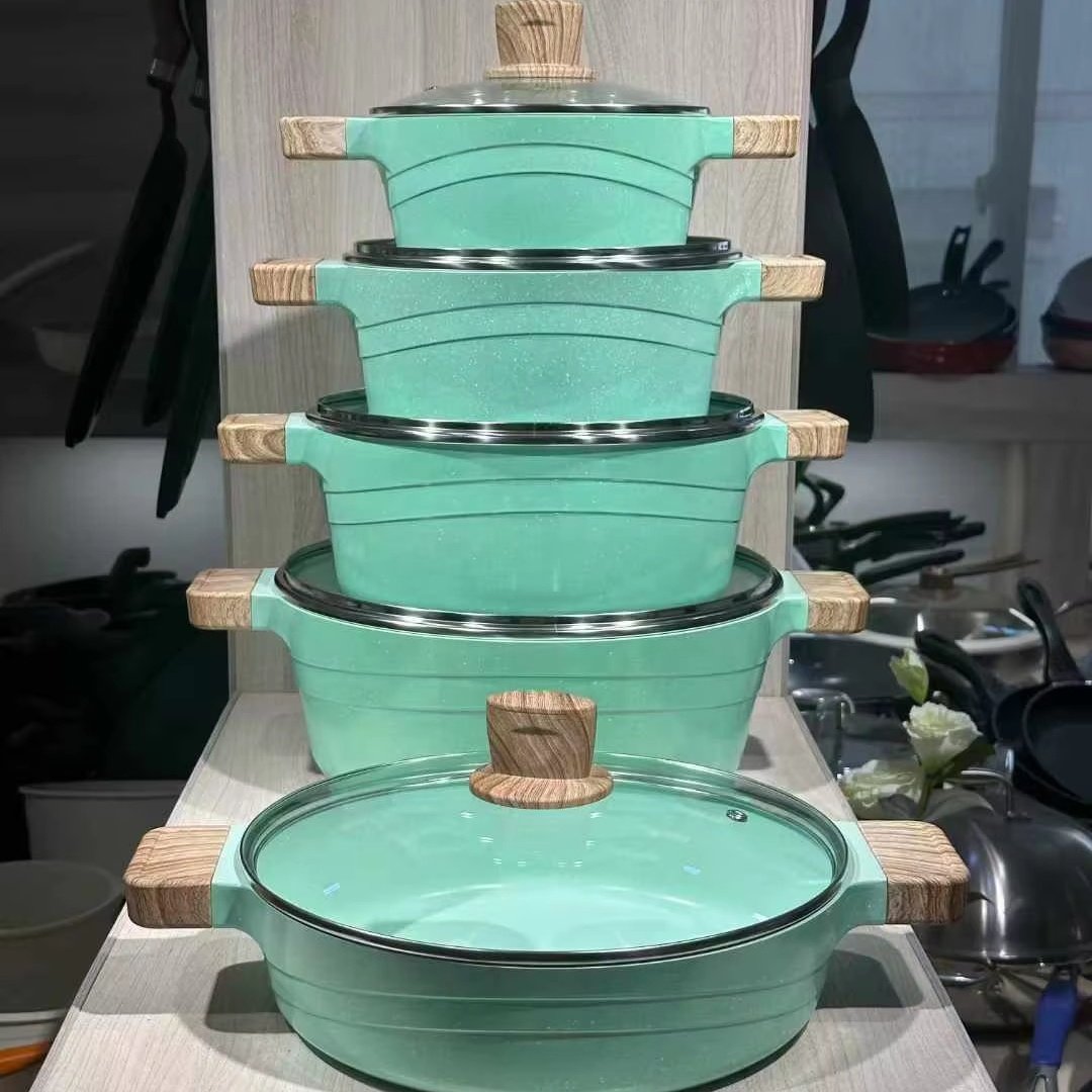 2025 wholesale 10pc piece set pot set gift kitchen non stick soup pot molds aluminum pot set
