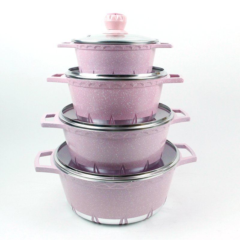 10pcs pinkish purple die cast aluminium ceramic non stick cookware casseroles set