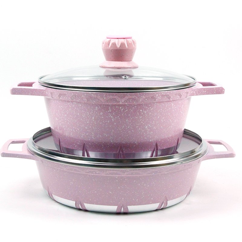 10pcs pinkish purple die cast aluminium ceramic non stick cookware casseroles set