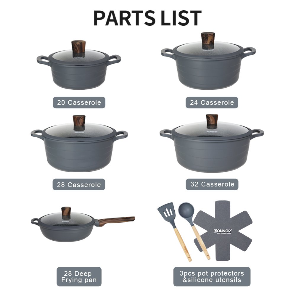 Donnor new arrival wave 15pcs non stick granite cooking pot set cookware sets ceramic cookware set