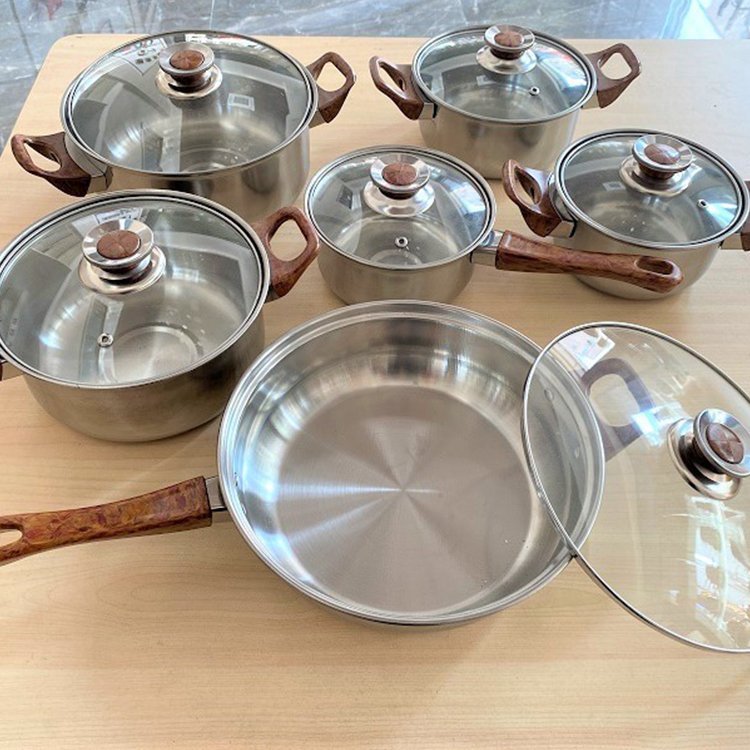 Customized Logo Cheap Useful Kitchen Cooking Pot New 410 Stainless Steel Non Stick Cookware Set With Teapot