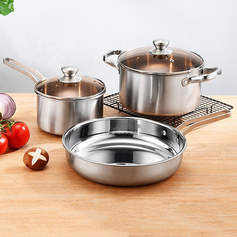 Sell well stainless steel for kitchen multifunction cooking pot sets three-piece frying pan soup pot cookware sets