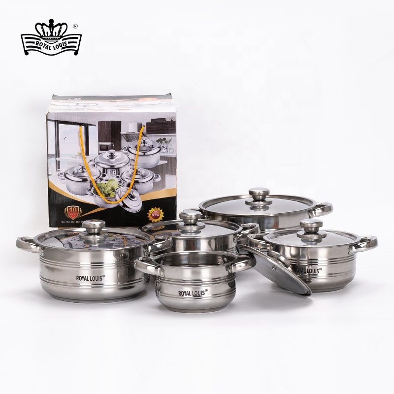 ROYAL LOUIS Hot Selling 10 Pcs Stainless Steel Cookware Sets With SS Cover New Jonny Cooking Pot Set Soup Pot Kitchenware