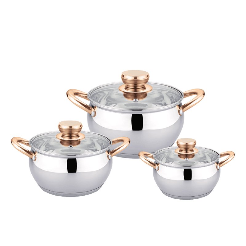 Wholesale 16/18/20/24cm Apple Shape Soup Pot Kitchen Cooking Pot Stainless Steel Cookware Set with Gold Handle