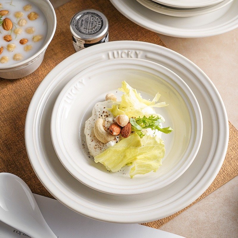 Creative Ceramic Dinnerware Sets High-Value Truffle White Rice Bowl And Plate Combination For Household Gift