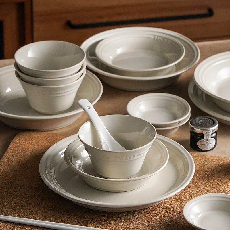 Creative Ceramic Dinnerware Sets High-Value Truffle White Rice Bowl And Plate Combination For Household Gift