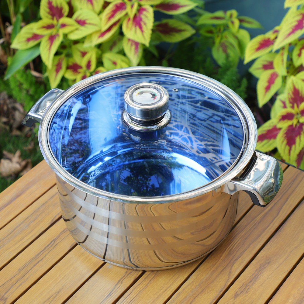 45 Piece Stainless Steel Kitchen Cookware Set With Blue Glass Lid & Thermometer Knob Cooking Pot Set