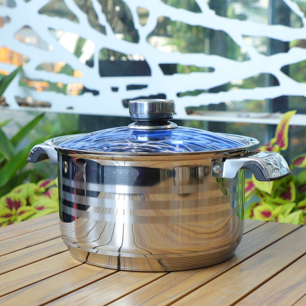 45 Piece Stainless Steel Kitchen Cookware Set With Blue Glass Lid & Thermometer Knob Cooking Pot Set