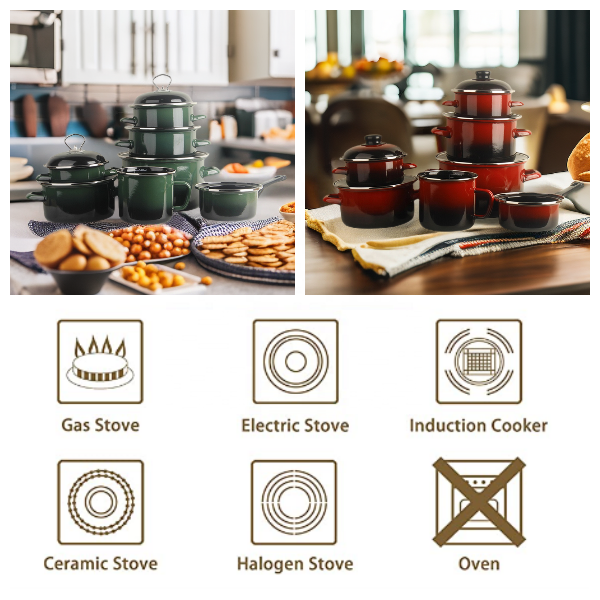 Manufacturer Eco-friendly New Design Enamel Coated European German Household Kitchen Enamel Cookware Set