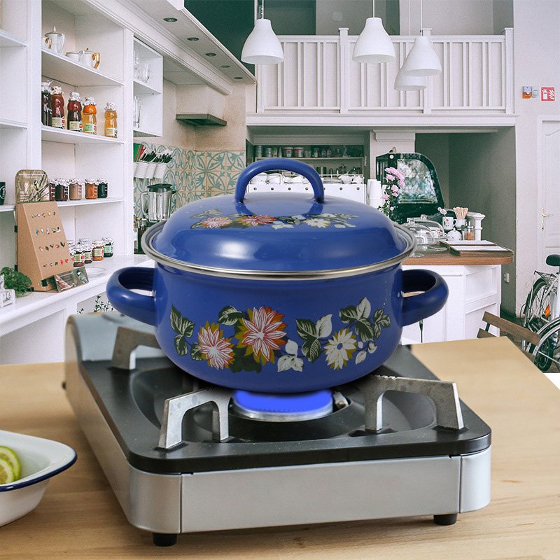 12 PCS Chinese Style Enameled Saucepan With Lid Two Ears Household Enamel Saucepan Food Warmer With Custom Decal Cookware Sets
