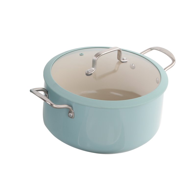Cookware Set-Pressed Aluminium Saucepan with lid glass cover with silicon rim Non-stick Cookware Set Ceramic coating Pink color