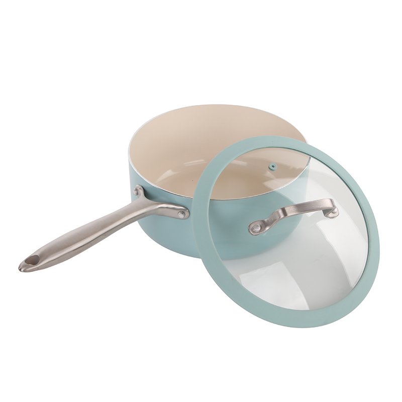 Cookware Set-Pressed Aluminium Saucepan with lid glass cover with silicon rim Non-stick Cookware Set Ceramic coating Pink color
