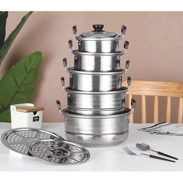 Stainless Steel Soup Cookware Sets Stock Pots Round Cooking Pot with Lid Soup Pots Set of 5