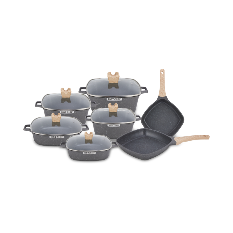 10PCS SQUARE Casserole Non Stick Soup Cooking Pots Marble Fry Pan Die Cast Aluminum Casserole Cookware Set