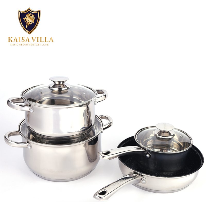 Kaisa Villa KV-1002 12pcs Cookware Sets Stainless Steel Cooking Pots And Pans Kitchen Set Non Stick Cookware Sets