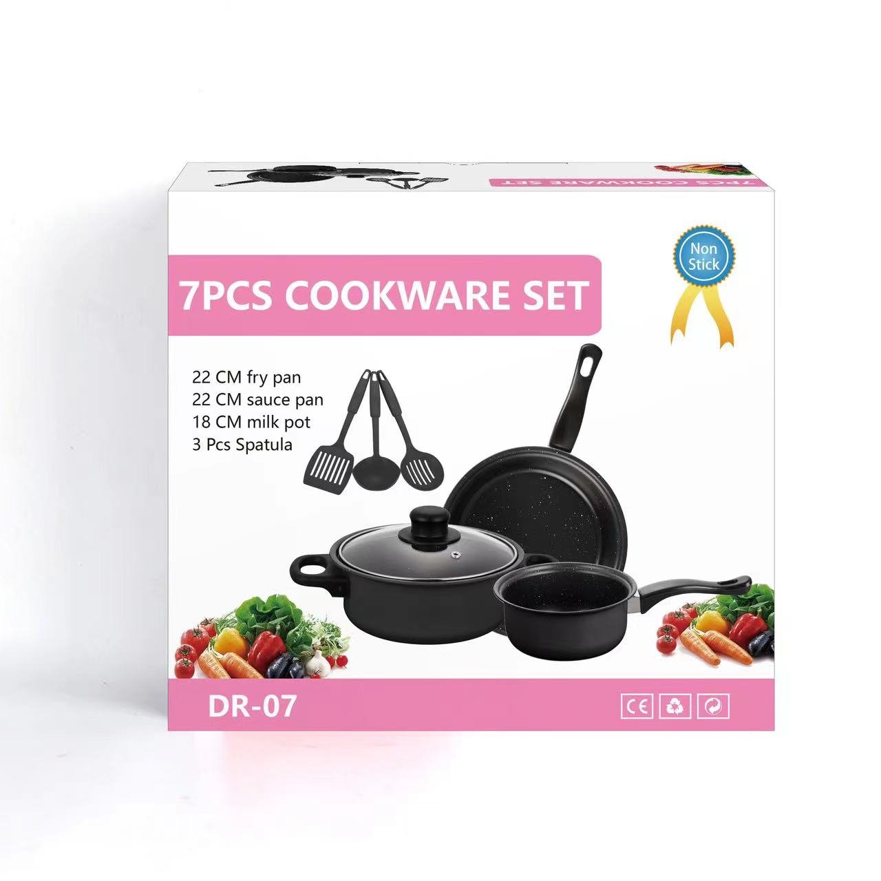 Non stick 7pcs cast iron enamel cooking pot cookware set of cooking pots