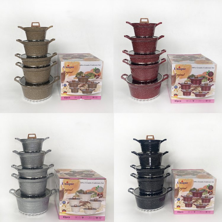 Wholesale Home Use Multipurpose Aluminum Non Stick Cooking Pots 10 Pcs Granite Coating Nonstick Kitchen Cookware Set