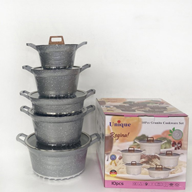 Wholesale Home Use Multipurpose Aluminum Non Stick Cooking Pots 10 Pcs Granite Coating Nonstick Kitchen Cookware Set