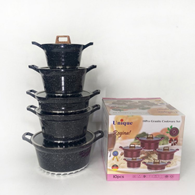 Wholesale Home Use Multipurpose Aluminum Non Stick Cooking Pots 10 Pcs Granite Coating Nonstick Kitchen Cookware Set