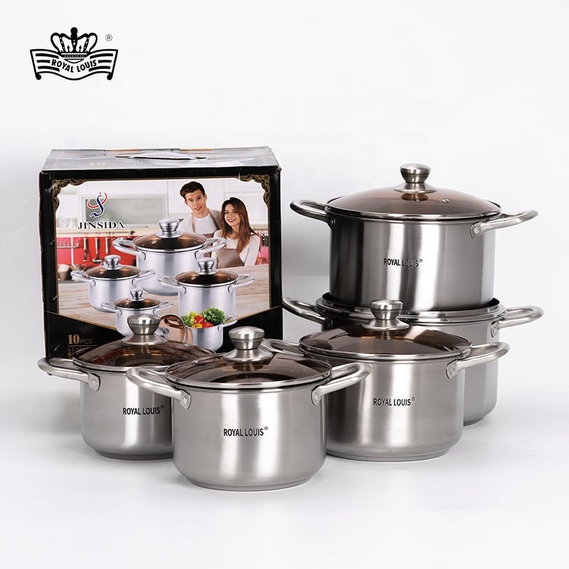 Customizable 10 Pcs Stainless Steel Cookware Set Commercial Gift Soup Pot Set With Glass Cover New Jonny Stockpot Kitchen Panela