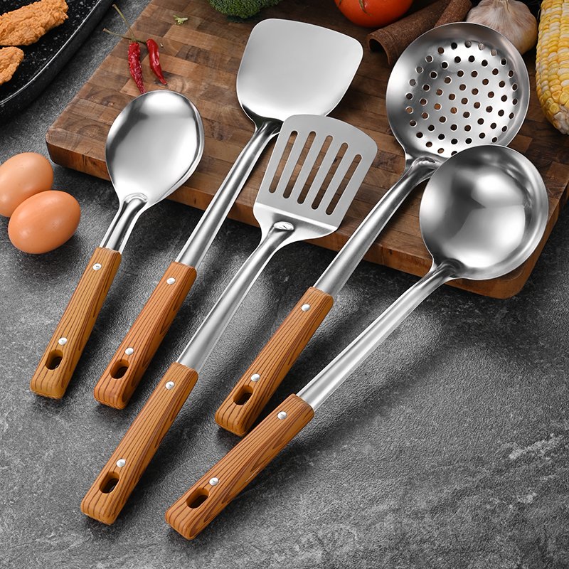 Cheap 5 Pcs Ladle Skimmer Household Cooking Tool spoon skimmer slotted spatula Stainless Steel Kitchen Cooking Utensils Sets