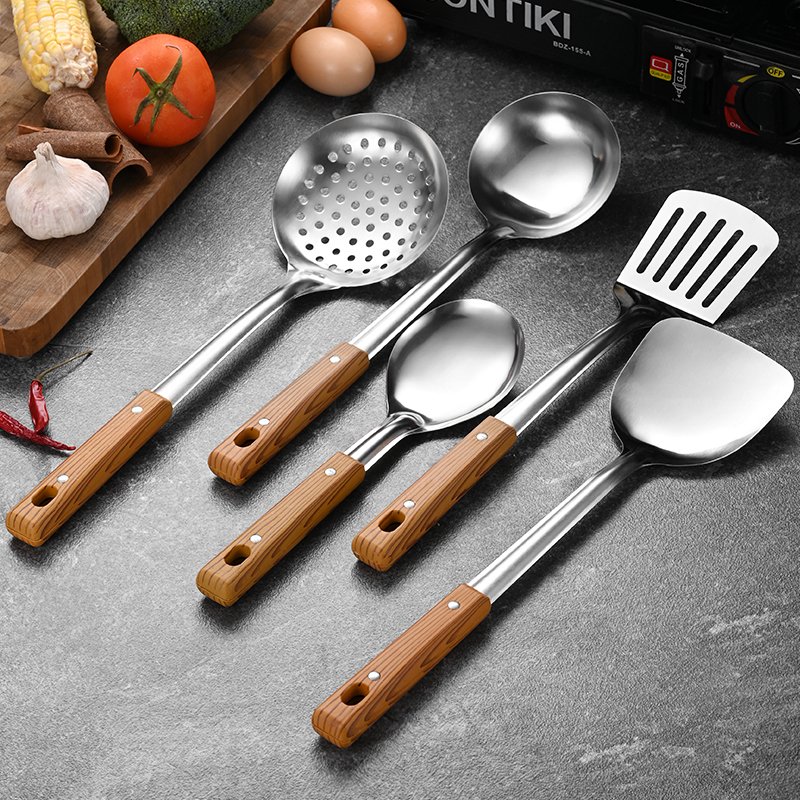 Cheap 5 Pcs Ladle Skimmer Household Cooking Tool spoon skimmer slotted spatula Stainless Steel Kitchen Cooking Utensils Sets