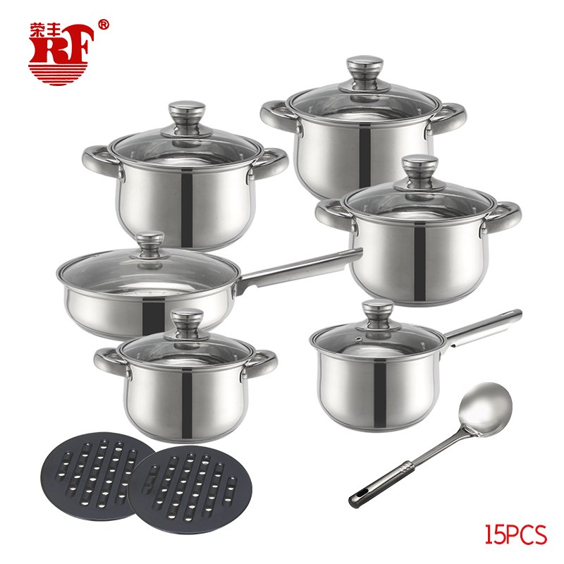 12pcs Stainless Steel Kitchen Set Cookware Sets Cooking Pots and Pans with Glass Cover and Stainless Steel Handle