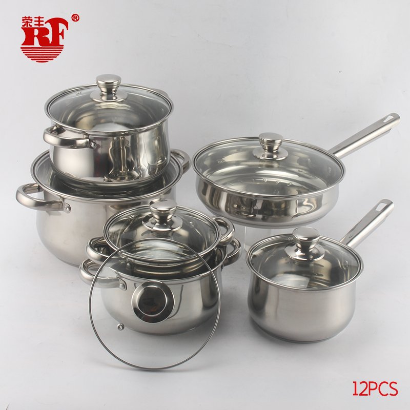 12pcs Stainless Steel Kitchen Set Cookware Sets Cooking Pots and Pans with Glass Cover and Stainless Steel Handle