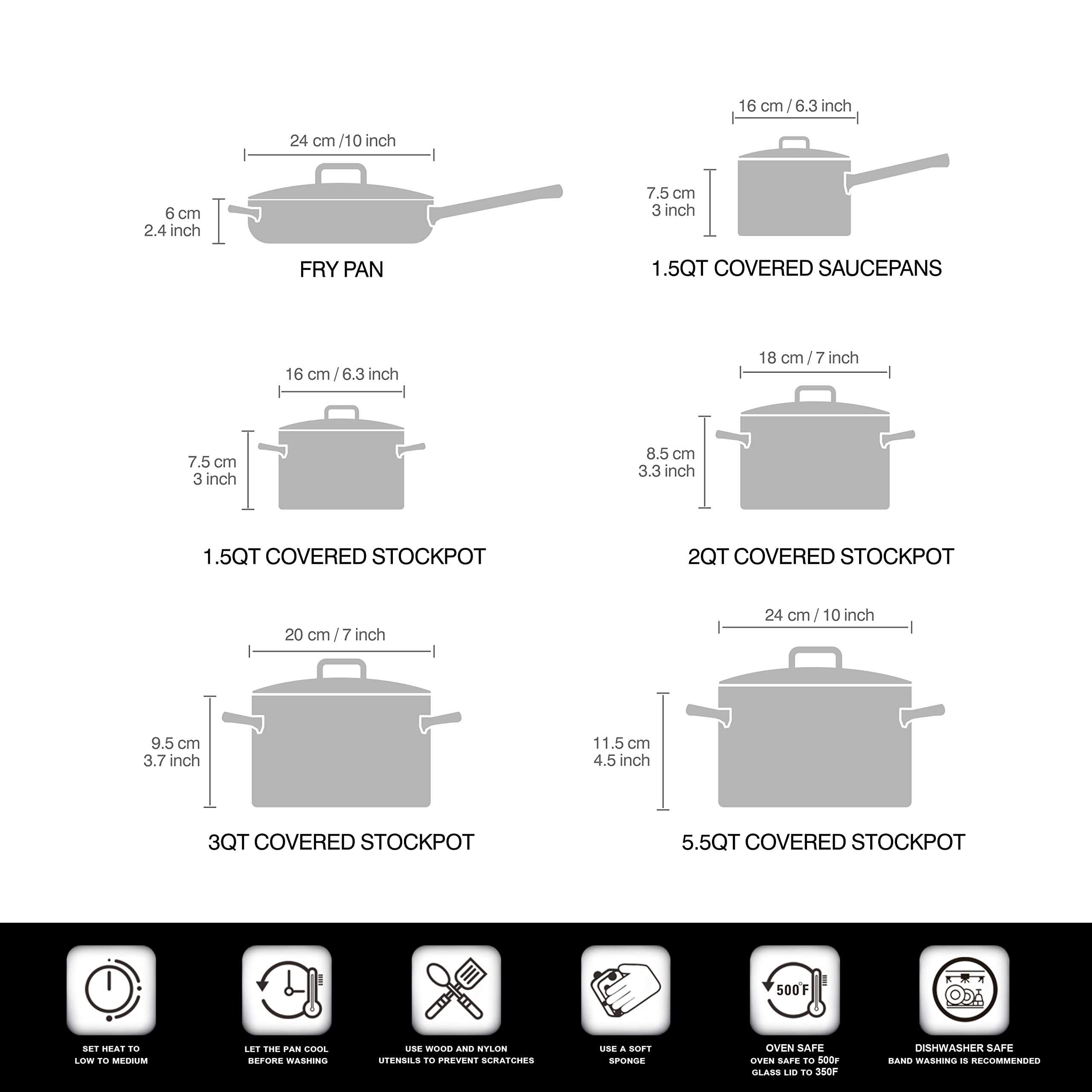 12 PCS Cooking Pots and Pans Frying Pan Sauce Pan Stock Pot Stainless Steel Cookware Set