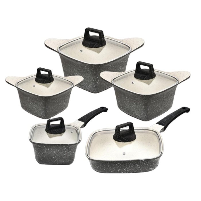 New design Korean die cast aluminum cookware sets marble coating pot fry pan wok nonstick cookware set