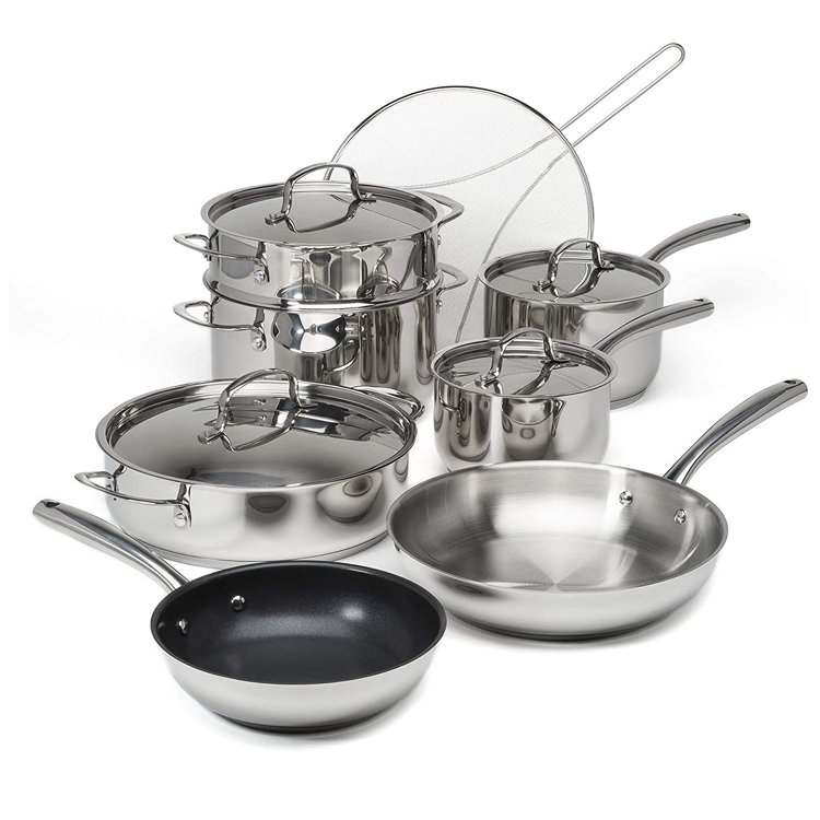 Cookware Set Frying Pan Saucepan Set Cooking Pot with Steamer Kitchen Stainless Steel 12 Pcs Metal Customized Logo Support Ltd.