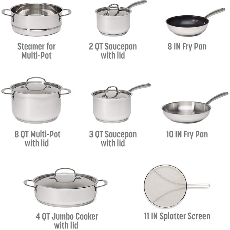 Cookware Set Frying Pan Saucepan Set Cooking Pot with Steamer Kitchen Stainless Steel 12 Pcs Metal Customized Logo Support Ltd.