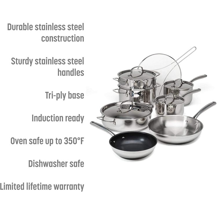 Cookware Set Frying Pan Saucepan Set Cooking Pot with Steamer Kitchen Stainless Steel 12 Pcs Metal Customized Logo Support Ltd.