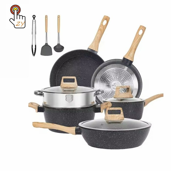 Can Kitchen Cooking Pot Cookware Set Non Stick Suppliers Double Granite Coated Cookware Set