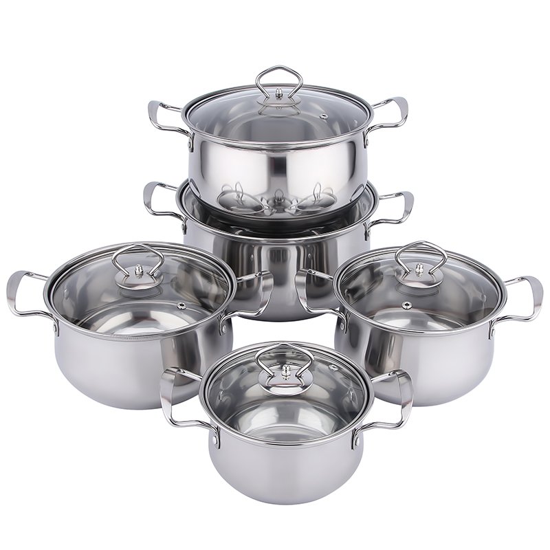 10PCS Stainless Steel Cookware Sets High Quality Kitchen Cookware Sets Stainless Steel Soup Pot Stock Pot Sets With Glass Lid