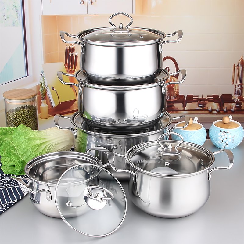 10PCS Stainless Steel Cookware Sets High Quality Kitchen Cookware Sets Stainless Steel Soup Pot Stock Pot Sets With Glass Lid