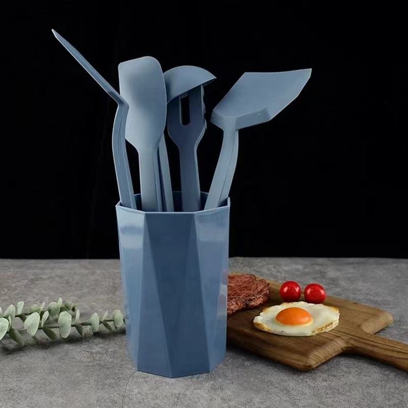 2023 New Product 6 pcs Food Grade Safe Silicone Tools Full Silicone kitchen accessories set with plastic holder
